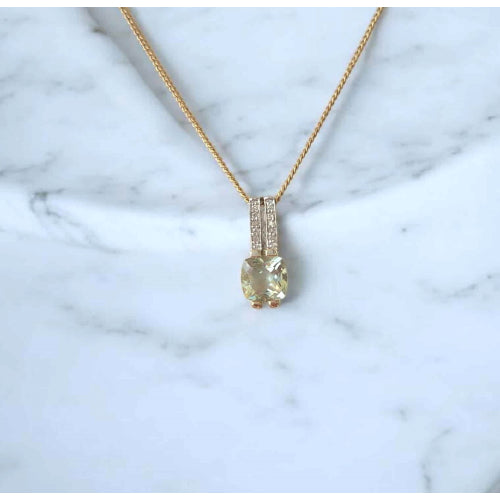 9ct Green Amethyst & Diamond Pendant