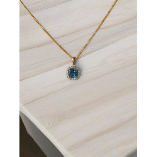 9ct Blue Topaz & Diamond Pendant