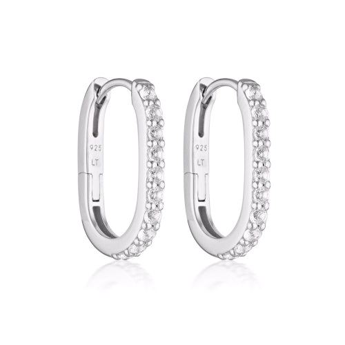 Oval White Topaz Huggie