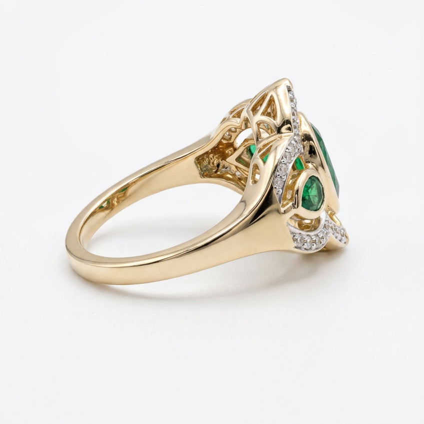 9ct Blue Topaz & Tsavorite Garnet Ring