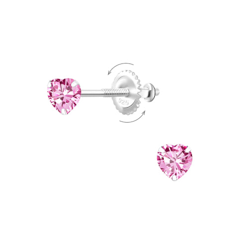 Pink Heart Screw Back Studs