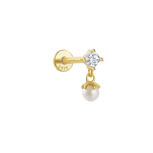 Single Flat Back Screw In CZ Pearl