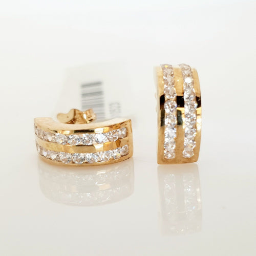 9ct yellow gold CZ half hoop earrings