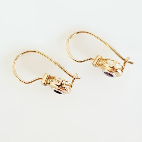 9ct yellow gold Amethyst and Diamond earrings.