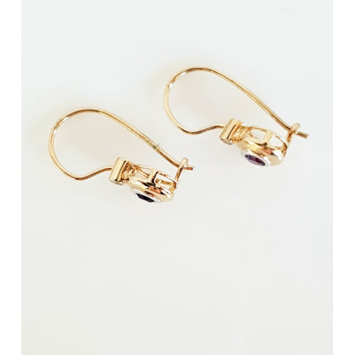 9ct yellow gold Amethyst and Diamond earrings.