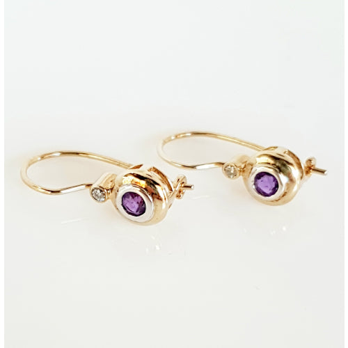 9ct yellow gold Amethyst and Diamond earrings.
