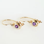9ct yellow gold Amethyst and Diamond earrings.