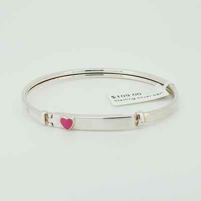 Sterling silver bangle with enamel heart
