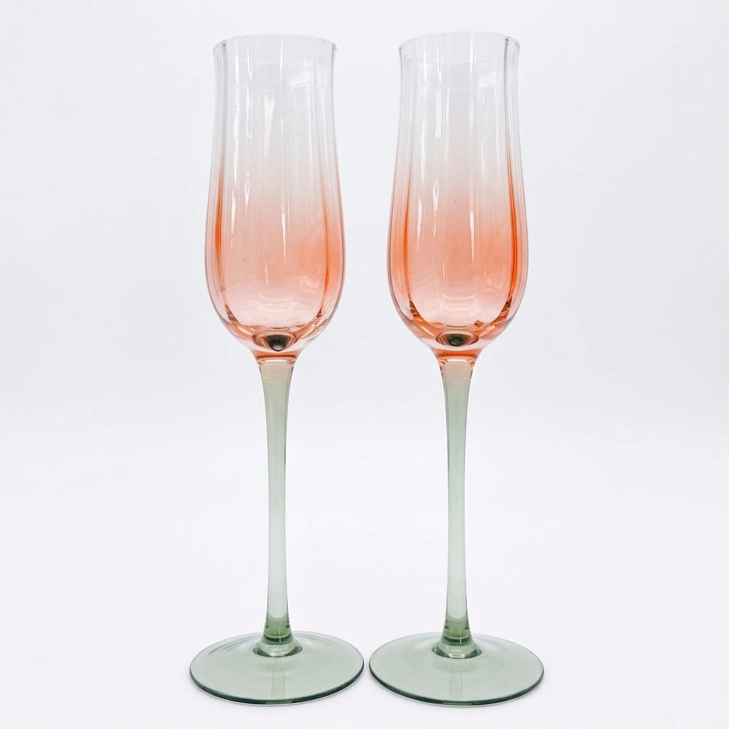 Tulip Champagne Glass Pink & Green