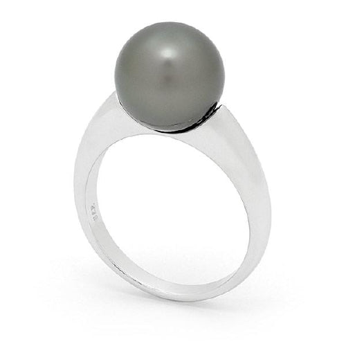 Tahitian Pearl Plain Pearl Dress Ring in 9ct White Gold