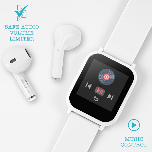 Tikkers White Smart Watch & Ear Buds Set