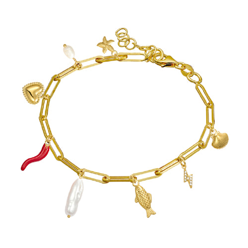 Steel Paperclip Bracelet W/multi Charms