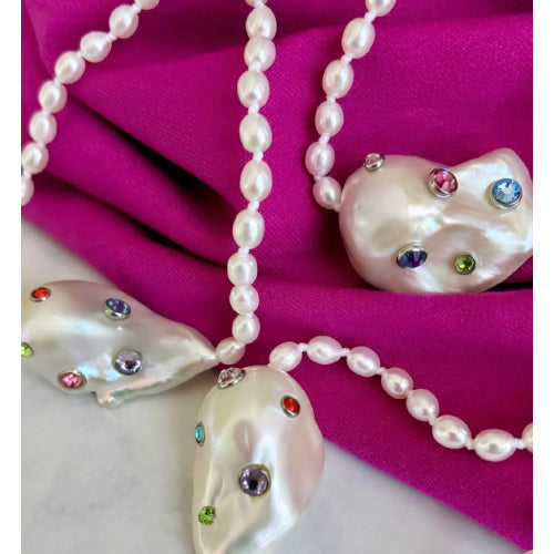 Seed & Baroque Crystal Studded Necklace