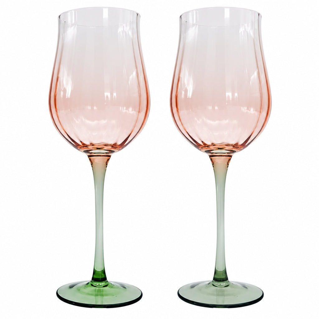 Tulip Wine Glass Pink & Green