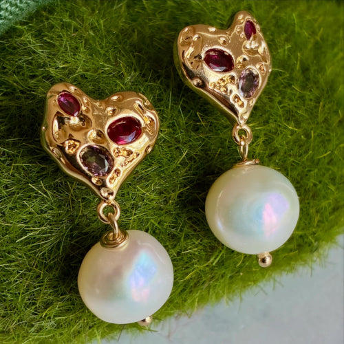 Crystal Studded Pearl Drop  Earrings