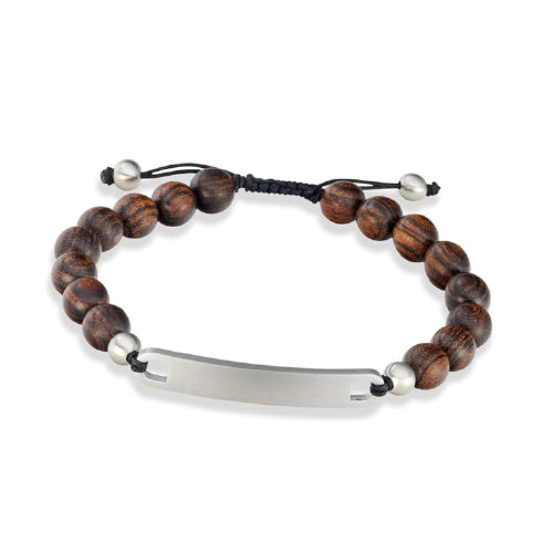 Gents steel & wood bracelet