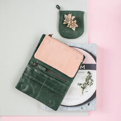 JANE PURSE DARK GREEN DUSKY PINK