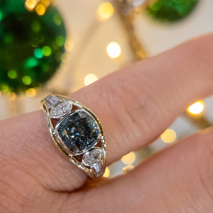 9ct Lab Grown Blue & White Diamond Ring