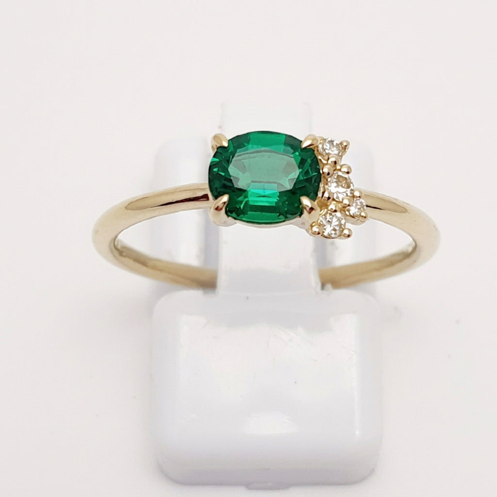 9ct Created Emerald & Diamond Ring