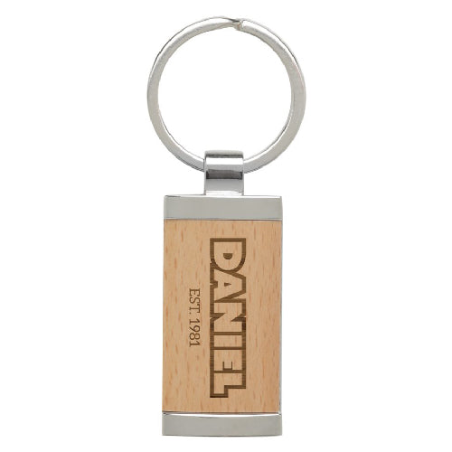 Timber engraved keyring