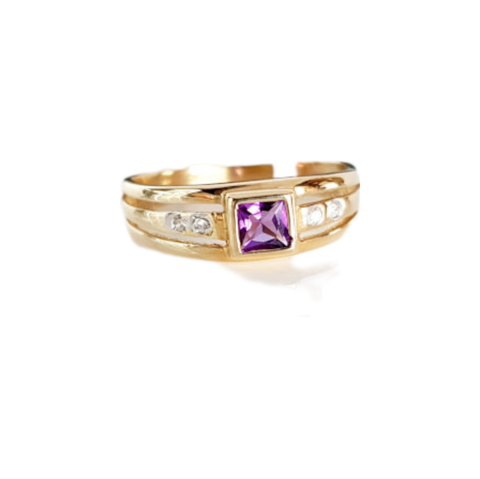 9ct yellow gold diamond and Amethyst ring