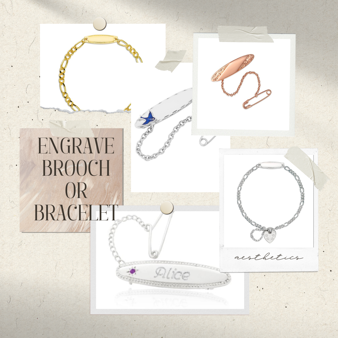 Engraving styles for baby brooch & bracelet