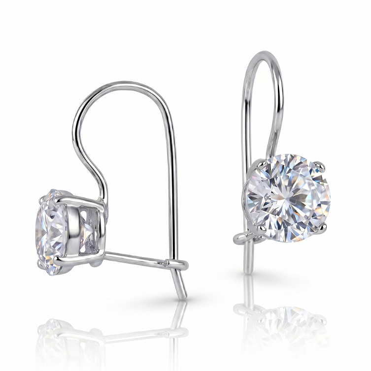Sterling Silver Cz 8mm Hook Earrings