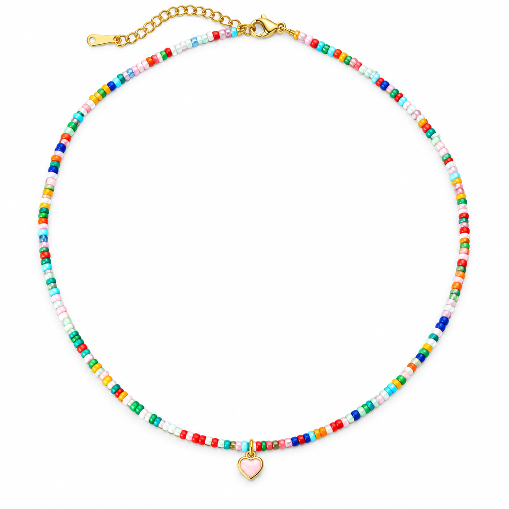 Beaded Pink Heart Necklace