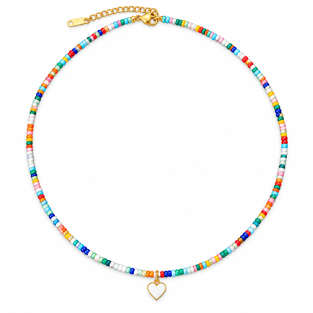 Beaded White Heart Necklace