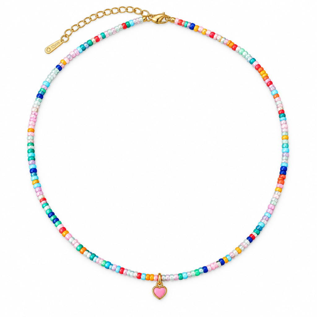 Beaded Pink Heart Necklace