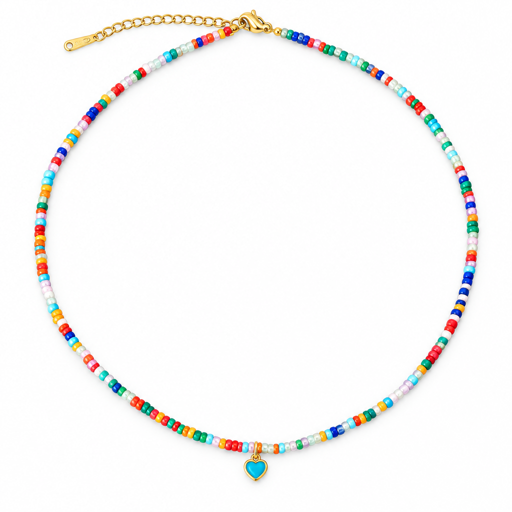 Beaded Blue Heart Necklace