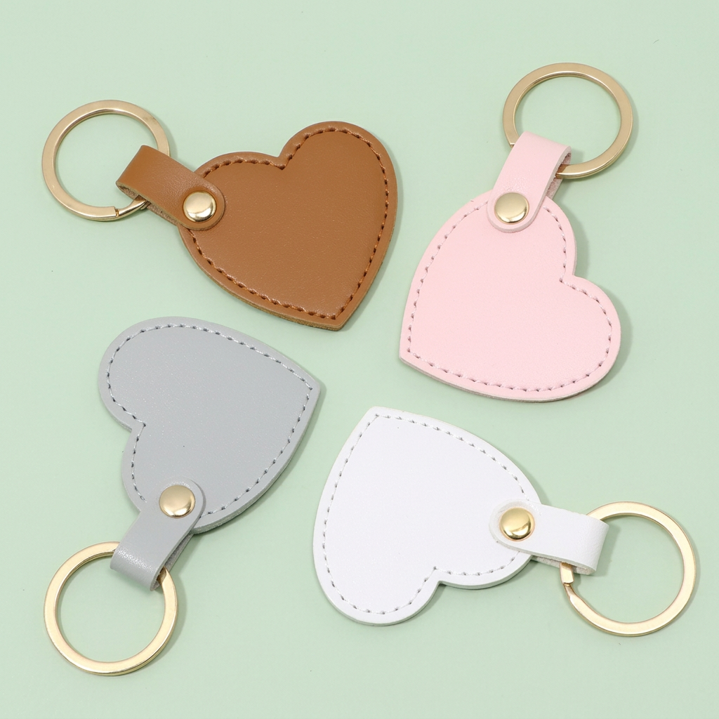 Pink Leather Heart Keyring with engraving