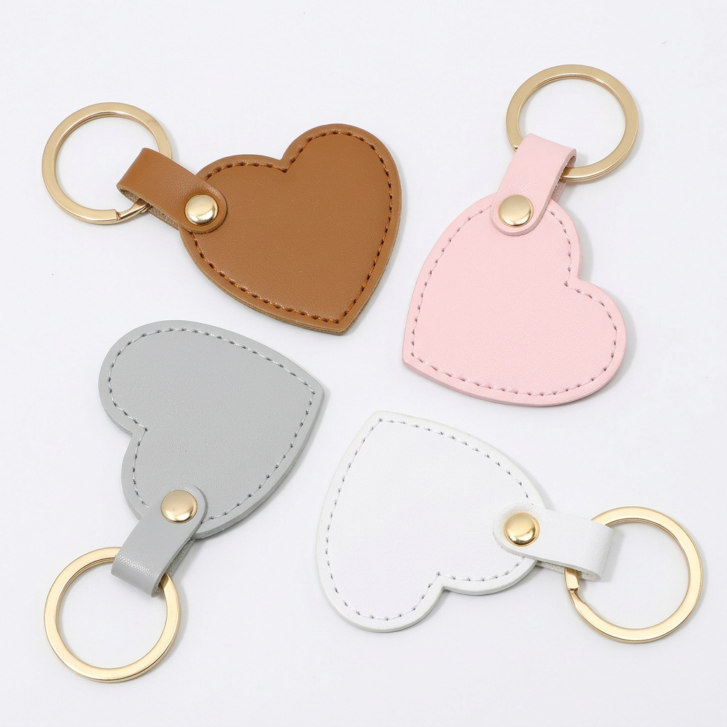 Brown Leather Heart Keyring with engraving