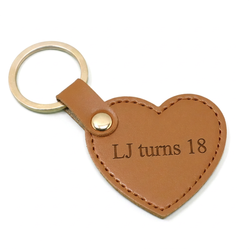 Brown Leather Heart Keyring with engraving