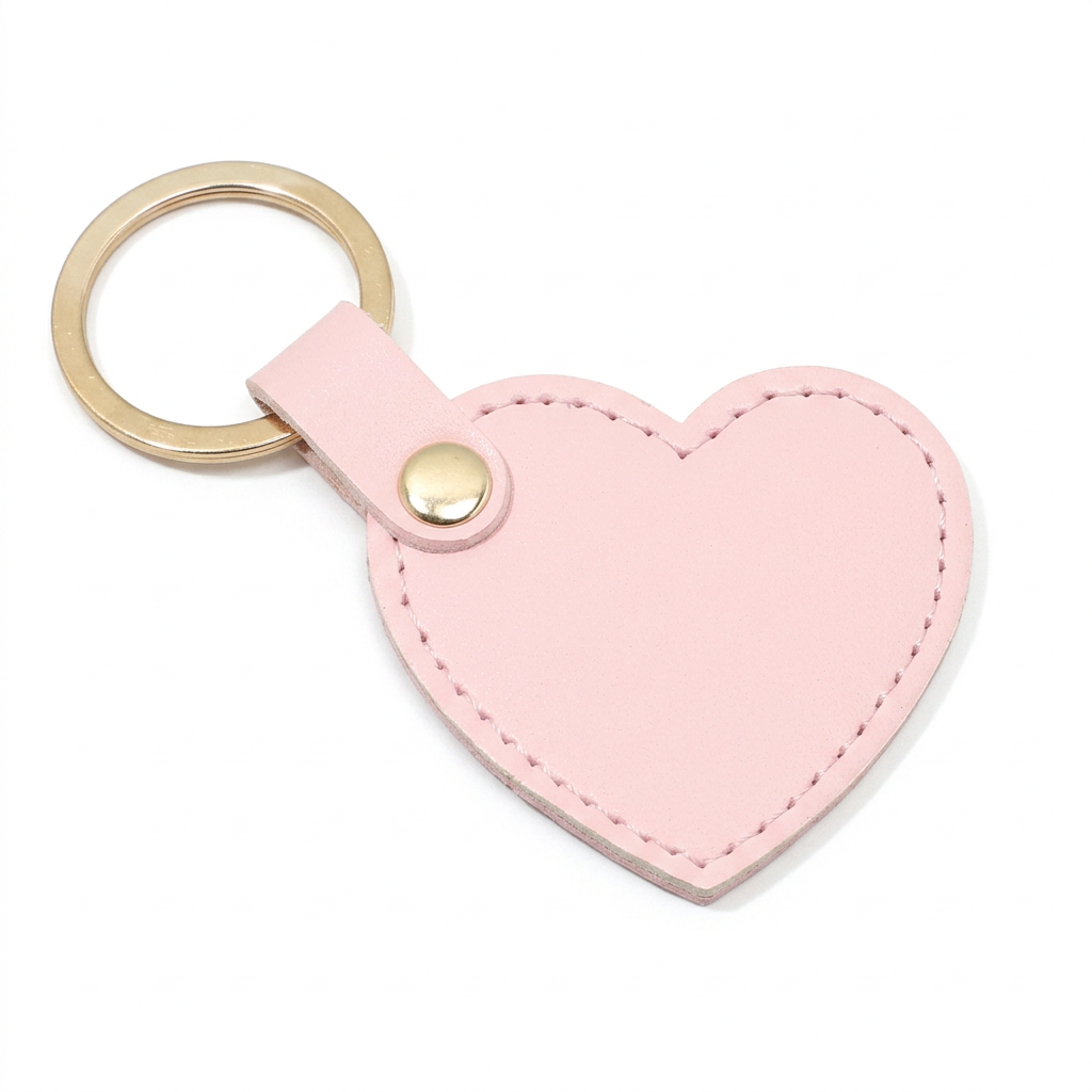Pink Leather Heart Keyring with engraving