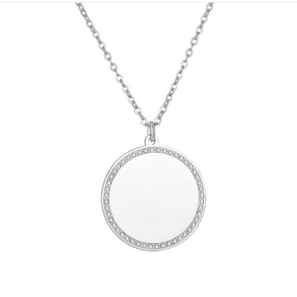Engraved Crystal Disc Necklace