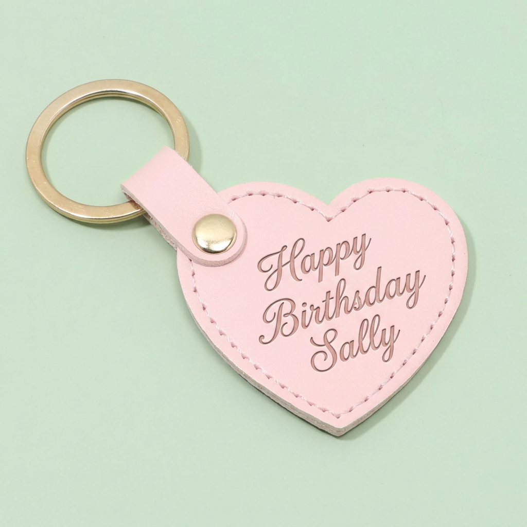 Pink Leather Heart Keyring with engraving