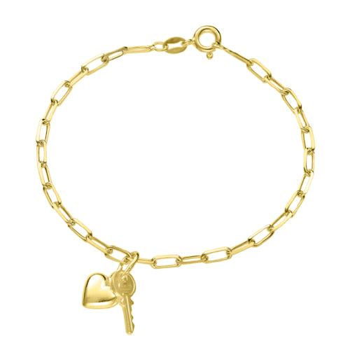 Paperclip Chain Bracelet wit Key & Heart