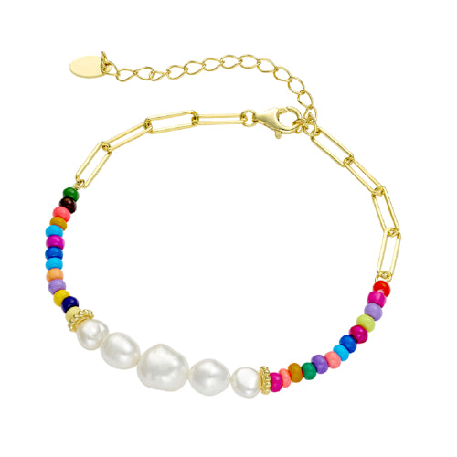 Gold plated pearl & bead bracelet