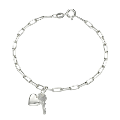 Paperclip Chain braclet with key & Heart