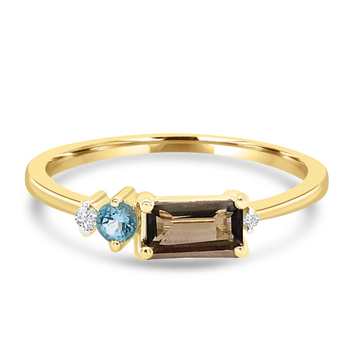 9ct Smokey & Blue Topaz & Diamond Ring