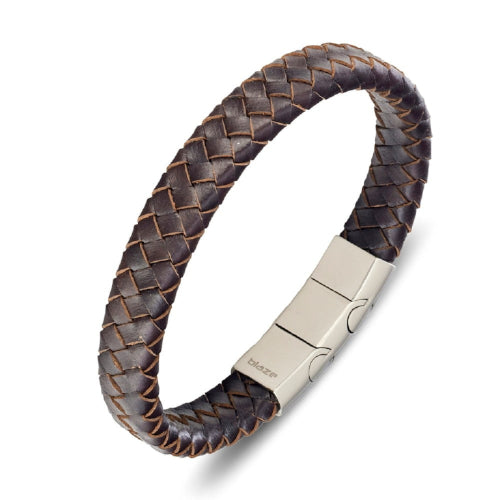 Steel & Leather Brown Bangle