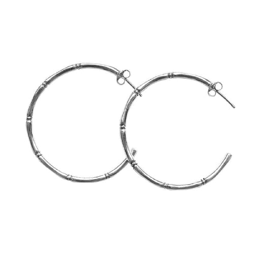 Bamboo Hoop Earrings Silver