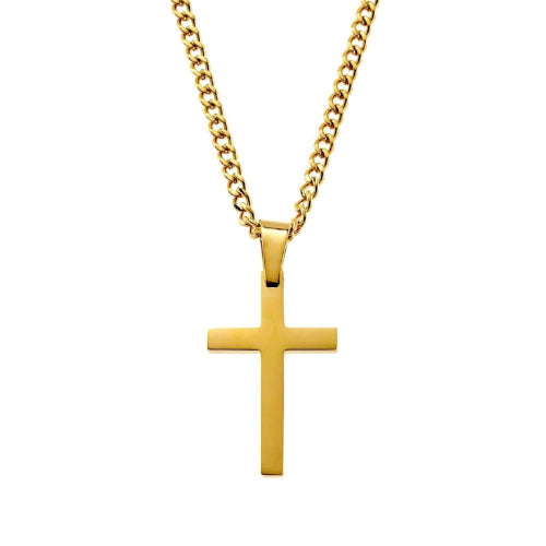 Steel Curb Chain Cross Pendant