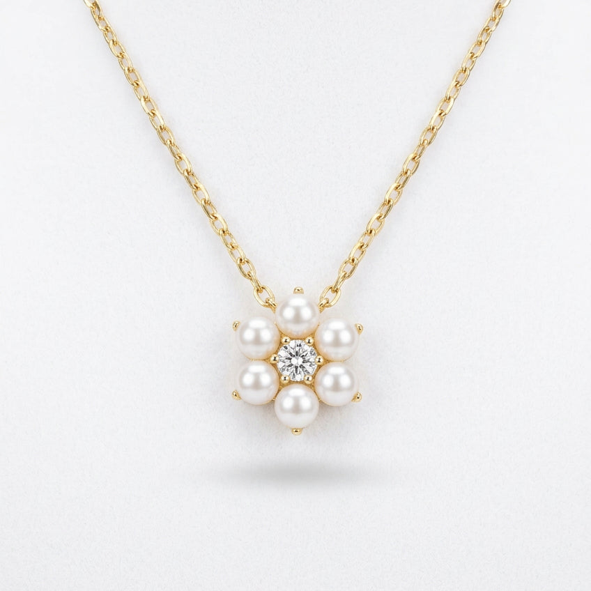 Gold Plated Pearl Cz Necklace