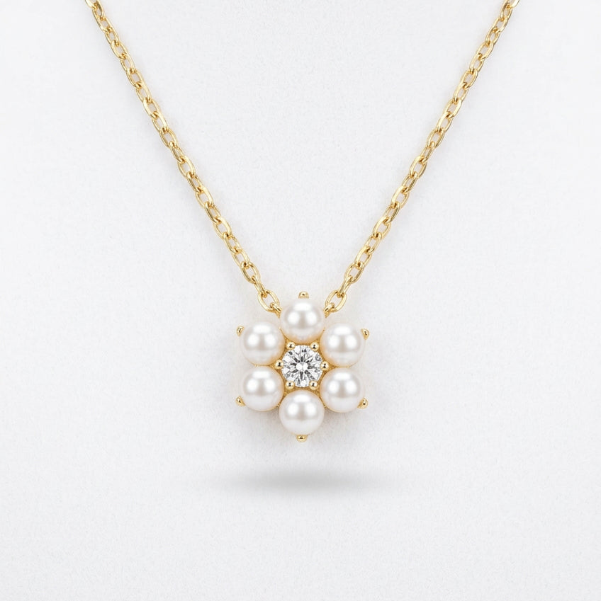 Gold Plated Pearl Cz Necklace