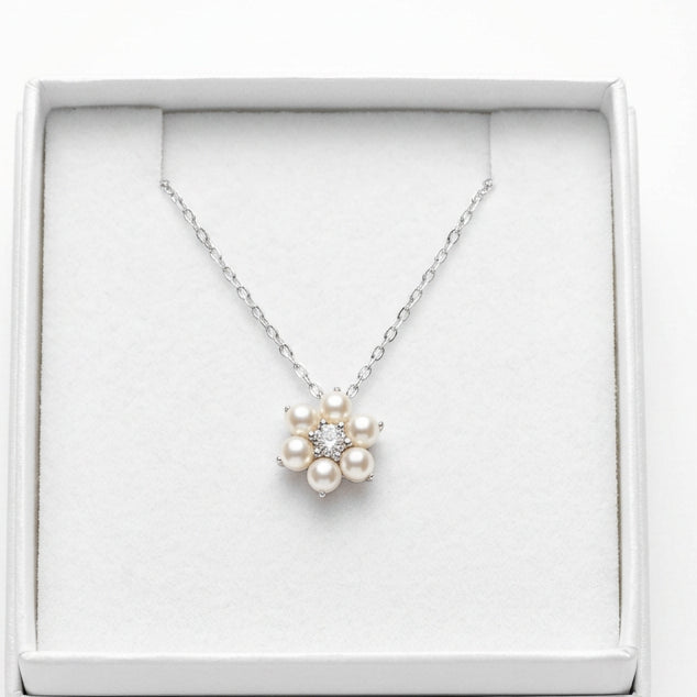 Sterling silver Pearl Cz Necklace