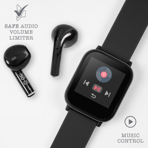 Tikkers Black Smart Watch & Ear Buds Set