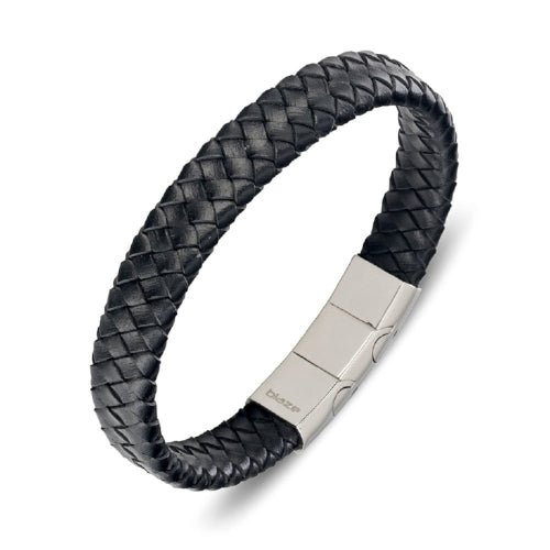 Steel & Leather Black Bangle