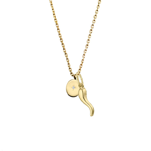 Cornicello & Oval CZ Pendant Necklace